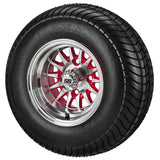 205/65-10 4Ply LSI Elite Tires on Red/Machined 14-Spoke Golf Cart Wheels
