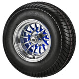 205/65-10 4Ply LSI Elite Tires on Blue/Machined 14-Spoke Golf Cart Wheels