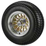 205/65-10 4Ply LSI Elite Tires on Gold/Machined 14-Spoke Golf Cart Wheels