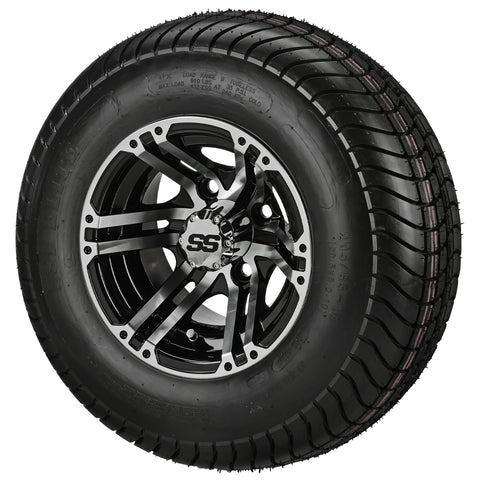 205/65-10 6Ply LSI Elite Tires on Black/Machined Yukon Golf Cart Wheels