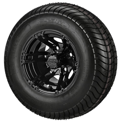 205/65-10 6Ply LSI Elite Tires on Gloss Black Yukon Golf Cart Wheels