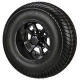 205/65-10 6Ply LSI Elite Tires on Matte Black Maltese Cross Golf Cart Wheels