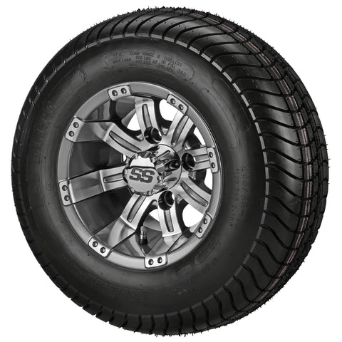 205/65-10 4Ply LSI Elite Tires on Gun Metal Gray/Machined Casino Golf Cart Wheels