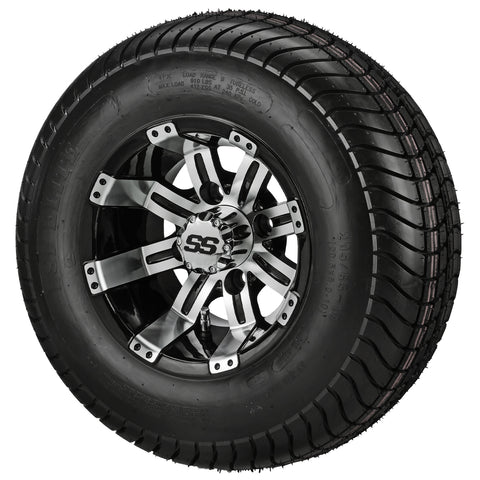 205/65-10 4Ply LSI Elite Tires on Black/Machined Casino Golf Cart Wheels