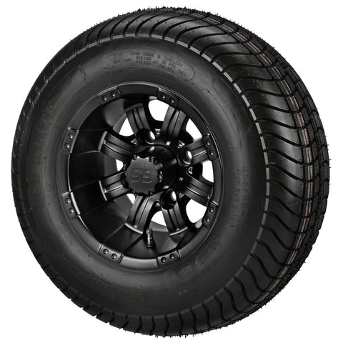 205/65-10 4Ply LSI Elite Tires on Matte Black Casino Golf Cart Wheels