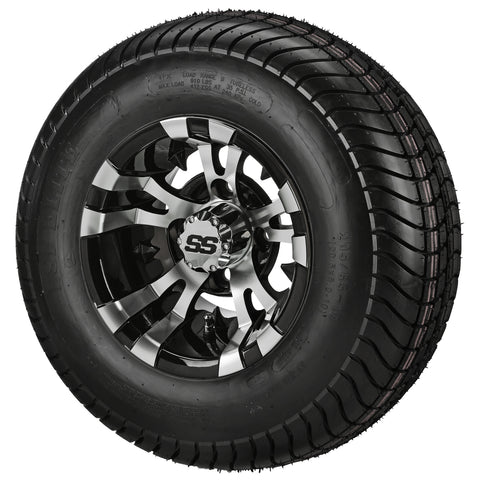 205/65-10 4Ply LSI Elite Tires on Black/Machined Warlock Golf Cart Wheels