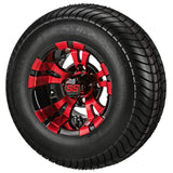 205/65-10 4Ply LSI Elite Tires on Red/Black Warlock Golf Cart Wheels