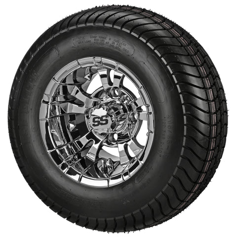205/65-10 4Ply LSI Elite Tires on Mirror Warlock Golf Cart Wheels