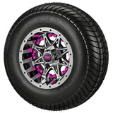 205/65-10 4Ply LSI Elite Tires on Black/Machined Revenge Golf Cart Wheels with Color Inserts