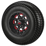 205/65-10 4Ply LSI Elite Tires on Matte Black Revenge Golf Cart Wheels with Color Inserts