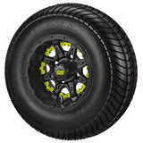 205/65-10 4Ply LSI Elite Tires on Matte Black Revenge Golf Cart Wheels with Color Inserts