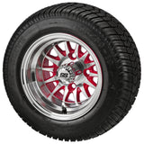 205/50-10 LSI Elite Tires on 14-Spoke Red/Machined Golf Cart Wheels
