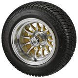 205/50-10 LSI Elite Tires on 14-Spoke Gold/Machined Golf Cart Wheels