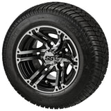205/50-10 LSI Elite Tires on Black/Machined Yukon Golf Cart Wheels