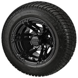 205/50-10 LSI Elite Tires on Gloss Black Yukon Golf Cart Wheels