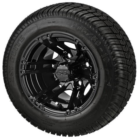 205/50-10 LSI Elite Tires on Gloss Black Yukon Golf Cart Wheels