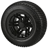 205/50-10 LSI Elite Tires on Matte Black Yukon Golf Cart Wheels