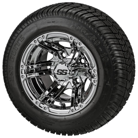 205/50-10 LSI Elite Tires on Mirror Yukon Golf Cart Wheels