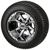 205/50-10 LSI Elite Tires on Black/Machined Maltese Cross Golf Cart Wheels