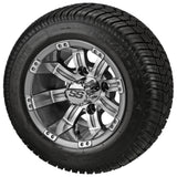 205/50-10 LSI Elite Tires on Gun Metal Gray/Machined Casino Golf Cart Wheels