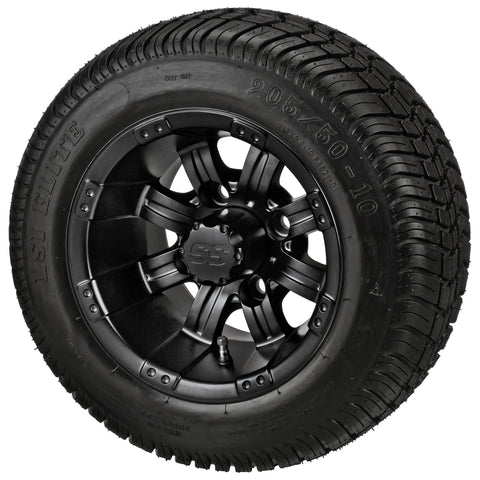 205/50-10 LSI Elite Tires on Matte Black Casino Golf Cart Wheels