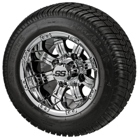 205/50-10 LSI Elite Tires on Mirror Casino Golf Cart Wheels