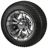 205/50-10 LSI Elite Tires on Gun Metal Gray/Machined Warlock Golf Cart Wheels