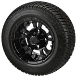 205/50-10 LSI Elite Tires on Gloss Black Warlock Golf Cart Wheels