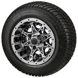 205/50-10 LSI Elite Tires on Black/Machined Revenge Golf Cart Wheels with Color Inserts