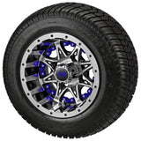 205/50-10 LSI Elite Tires on Black/Machined Revenge Golf Cart Wheels with Color Inserts