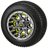 205/50-10 LSI Elite Tires on Black/Machined Revenge Golf Cart Wheels with Color Inserts