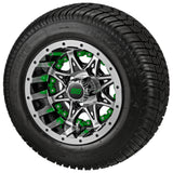 205/50-10 LSI Elite Tires on Black/Machined Revenge Golf Cart Wheels with Color Inserts
