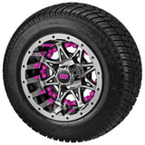 205/50-10 LSI Elite Tires on Black/Machined Revenge Golf Cart Wheels with Color Inserts