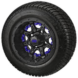 205/50-10 LSI Elite Tires on Matte Black Revenge Golf Cart Wheels with Color Inserts