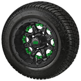 205/50-10 LSI Elite Tires on Matte Black Revenge Golf Cart Wheels with Color Inserts