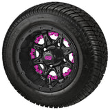 205/50-10 LSI Elite Tires on Matte Black Revenge Golf Cart Wheels with Color Inserts