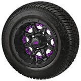 205/50-10 LSI Elite Tires on Matte Black Revenge Golf Cart Wheels with Color Inserts