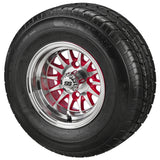205/65R10 LSI Elite Radial Tires on Red/Machined 14-Spoke Golf Cart Wheels