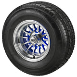 205/65R10 LSI Elite Radial Tires on Blue/Machined 14-Spoke Golf Cart Wheels