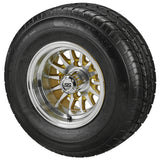 205/65R10 LSI Elite Radial Tires on Gold/Machined 14-Spoke Golf Cart Wheels