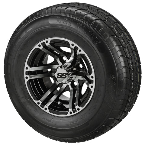205/65R10 LSI Elite Radial Tires on Black/Machined Yukon Golf Cart Wheels