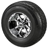205/65R10 LSI Elite Radial Tires on Black/Machined Maltese Cross Golf Cart Wheels