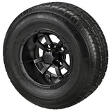 205/65R10 LSI Elite Radial Tires on Matte Black Maltese Cross Golf Cart Wheels