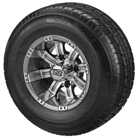 205/65R10 LSI Elite Radial Tires on Gun Metal Gray/Machined Casino Golf Cart Wheels