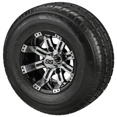 205/65R10 LSI Elite Radial Tires on Black/Machined Casino Golf Cart Wheels