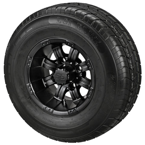 205/65R10 LSI Elite Radial Tires on Matte Black Casino Golf Cart Wheels