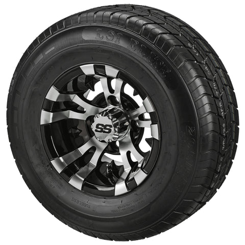 205/65R10 LSI Elite Radial Tires on Black/Machined Warlock Golf Cart Wheels