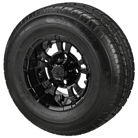 205/65-10 4Ply LSI Elite Tires on Gloss Black Warlock Golf Cart Wheels