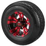 205/65R10 LSI Elite Radial Tires on Red/Black Warlock Golf Cart Wheels