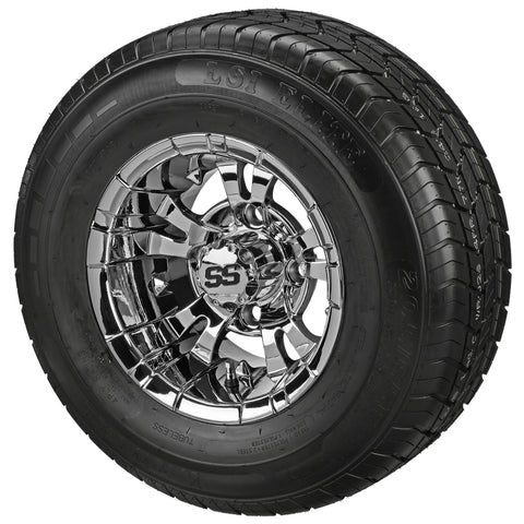 205/65R10 LSI Elite Radial Tires on Mirror Warlock Golf Cart Wheels